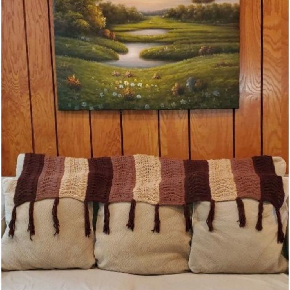 Vintage Hand Crochet Striped Home Blanket